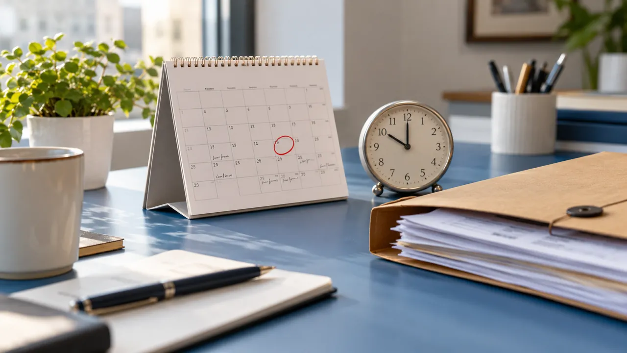 Calendario, reloj y carpeta de facturación para ilustrar los vencimientos